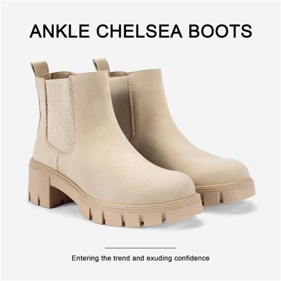 Women's 936 Chelsea Ankle Boots Platform Lug Sole Elastic Slip on Booties - Picture 3 of 7